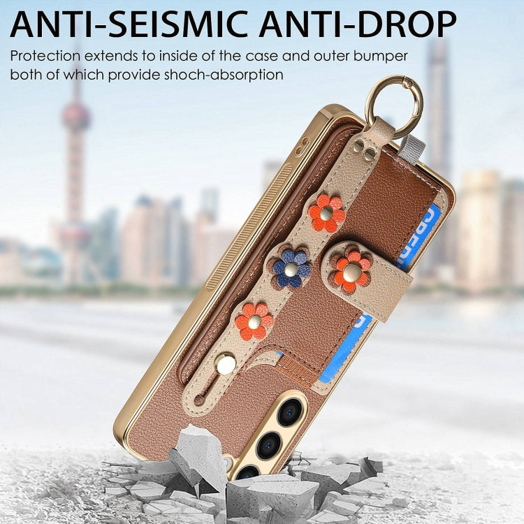 For Samsung Galaxy S23+ 5G Stereoscopic Flowers Wristband Card Bag Phone Case