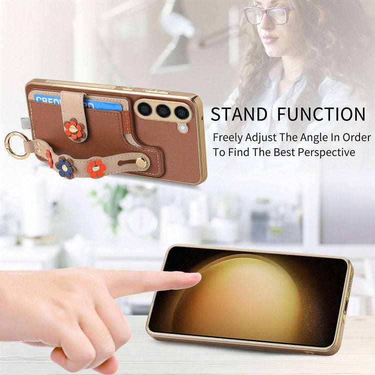 For Samsung Galaxy S23+ 5G Stereoscopic Flowers Wristband Card Bag Phone Case