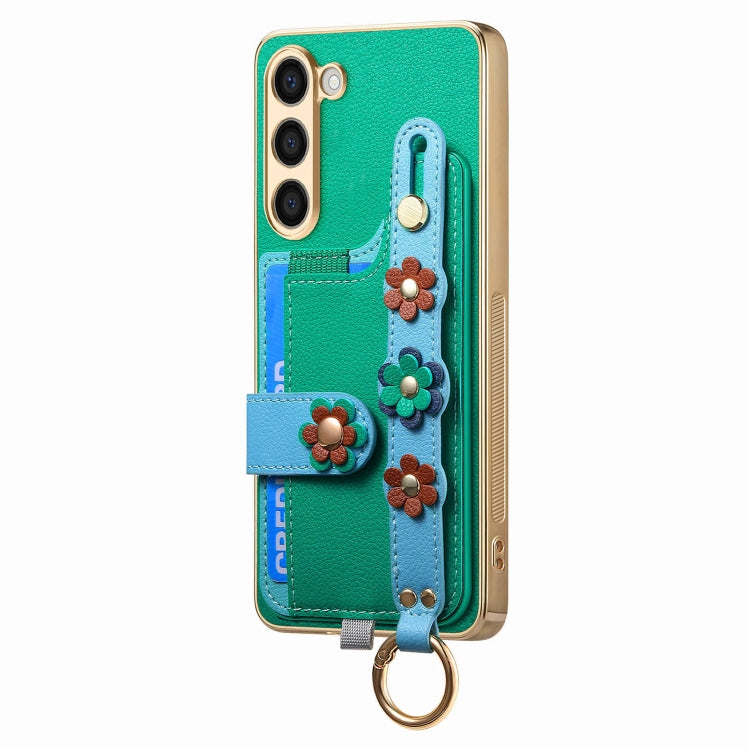 For Samsung Galaxy S23+ 5G Stereoscopic Flowers Wristband Card Bag Phone Case