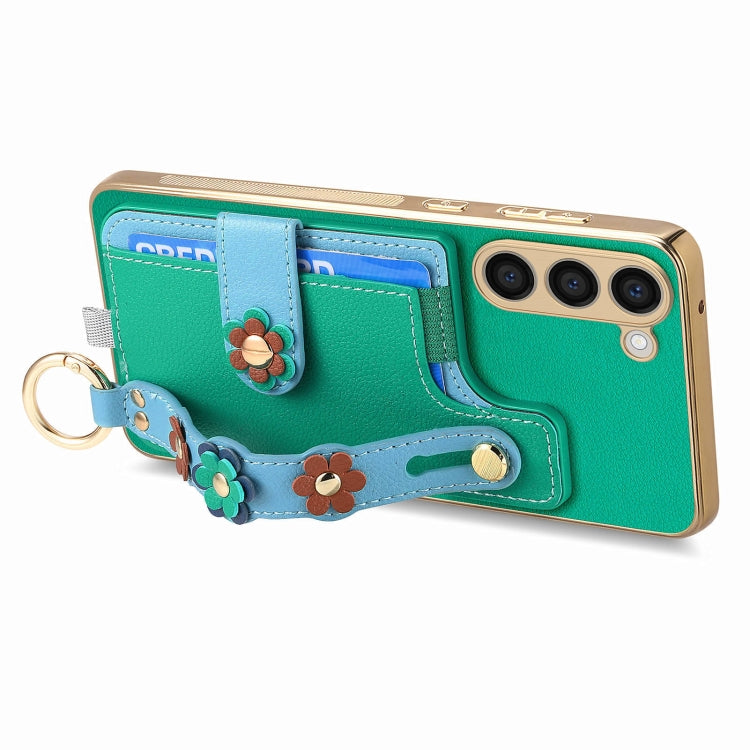 For Samsung Galaxy S23+ 5G Stereoscopic Flowers Wristband Card Bag Phone Case