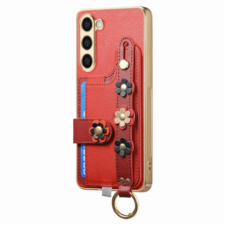For Samsung Galaxy S23+ 5G Stereoscopic Flowers Wristband Card Bag Phone Case