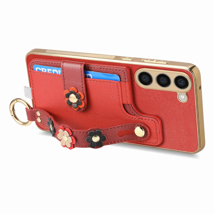For Samsung Galaxy S23+ 5G Stereoscopic Flowers Wristband Card Bag Phone Case