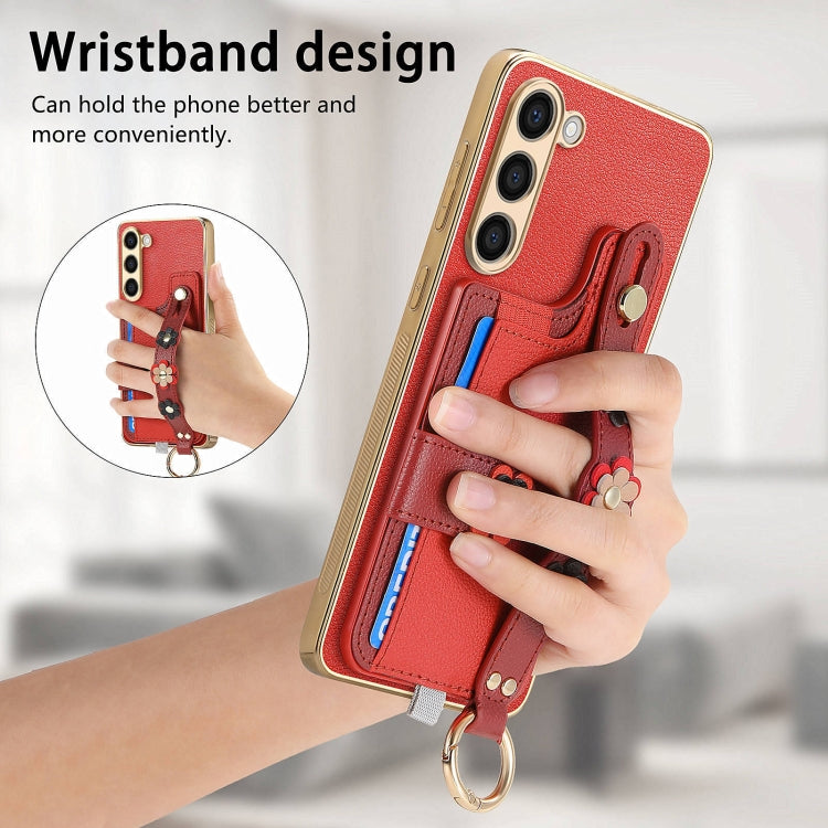 For Samsung Galaxy S23+ 5G Stereoscopic Flowers Wristband Card Bag Phone Case