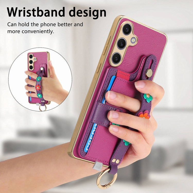 For Samsung Galaxy S24+ 5G Stereoscopic Flowers Wristband Card Bag Phone Case