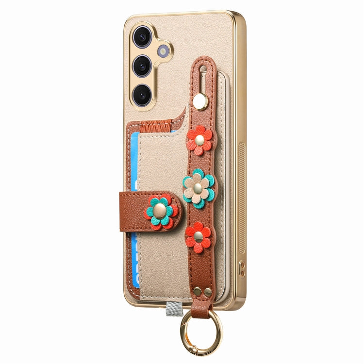 For Samsung Galaxy S24+ 5G Stereoscopic Flowers Wristband Card Bag Phone Case