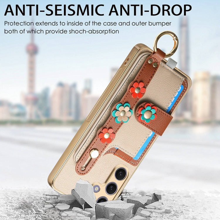 For Samsung Galaxy S24+ 5G Stereoscopic Flowers Wristband Card Bag Phone Case