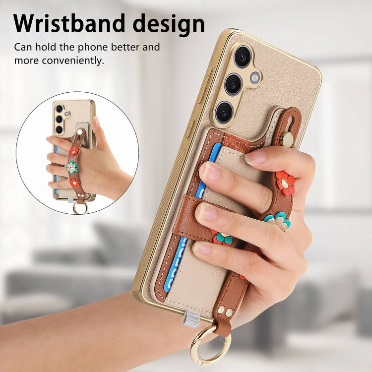 For Samsung Galaxy S24+ 5G Stereoscopic Flowers Wristband Card Bag Phone Case