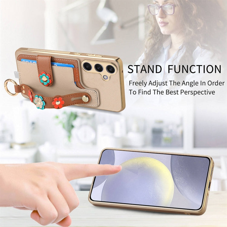 For Samsung Galaxy S24+ 5G Stereoscopic Flowers Wristband Card Bag Phone Case