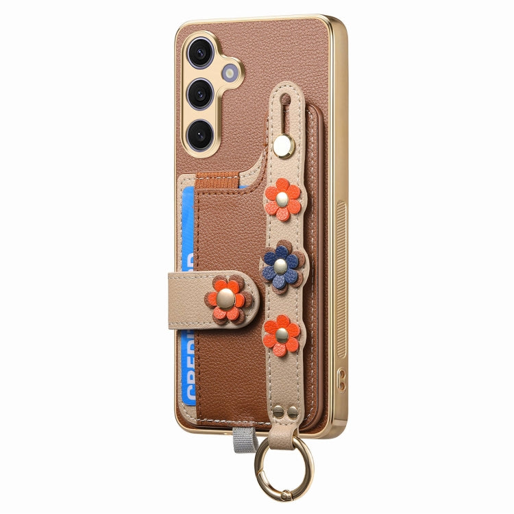For Samsung Galaxy S24+ 5G Stereoscopic Flowers Wristband Card Bag Phone Case