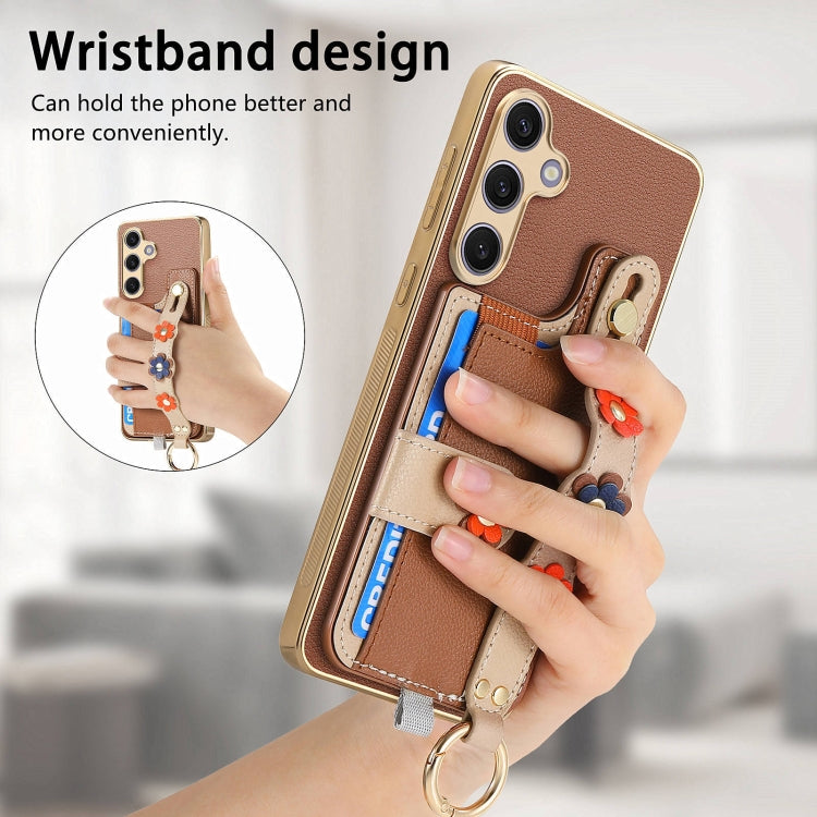 For Samsung Galaxy S24+ 5G Stereoscopic Flowers Wristband Card Bag Phone Case