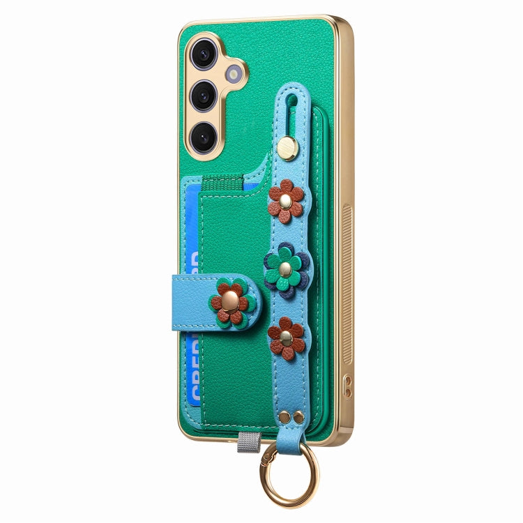 For Samsung Galaxy S24+ 5G Stereoscopic Flowers Wristband Card Bag Phone Case