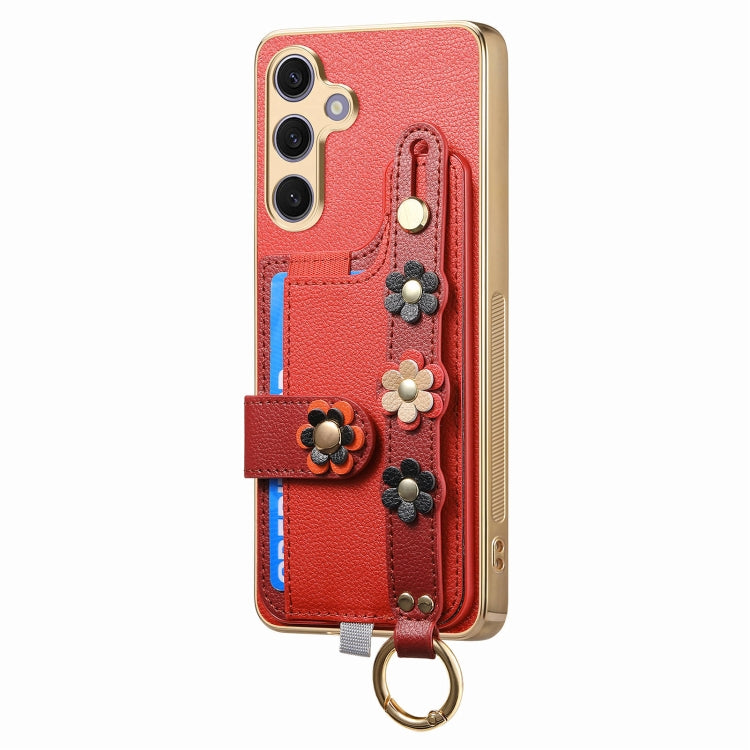 For Samsung Galaxy S24+ 5G Stereoscopic Flowers Wristband Card Bag Phone Case