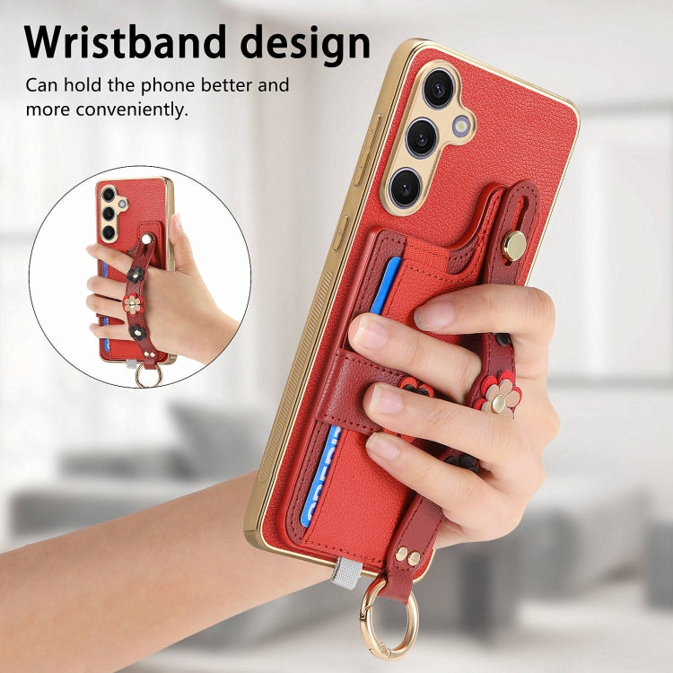 For Samsung Galaxy S24+ 5G Stereoscopic Flowers Wristband Card Bag Phone Case