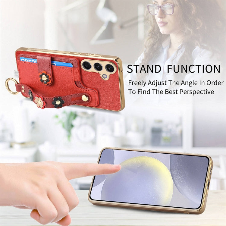 For Samsung Galaxy S24+ 5G Stereoscopic Flowers Wristband Card Bag Phone Case