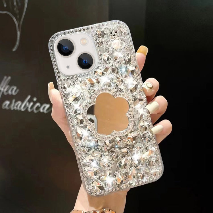 For iPhone 15 Mirror Handmade Bling Rhinestone PC Phone Case