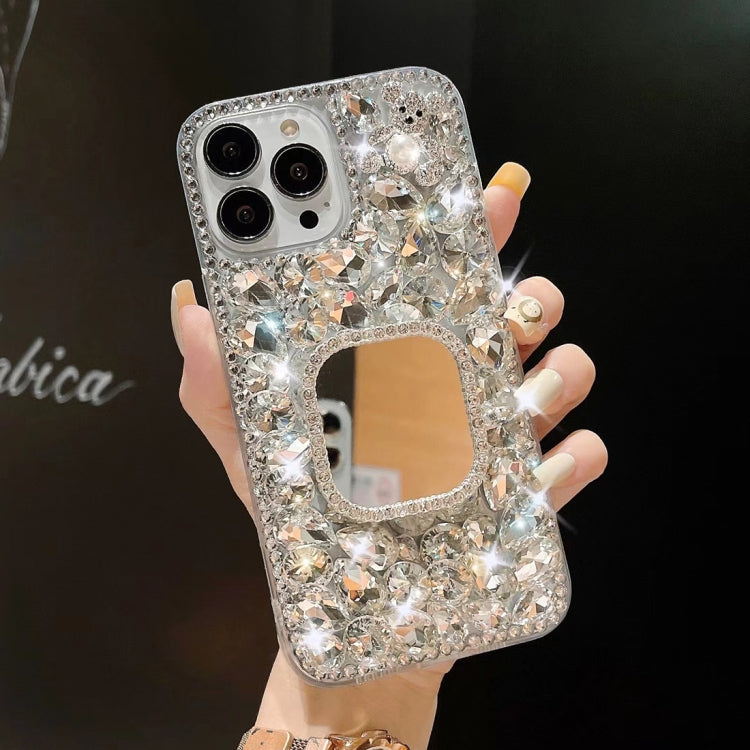 For iPhone 13 Pro Max Mirror Handmade Bling Rhinestone PC Phone Case