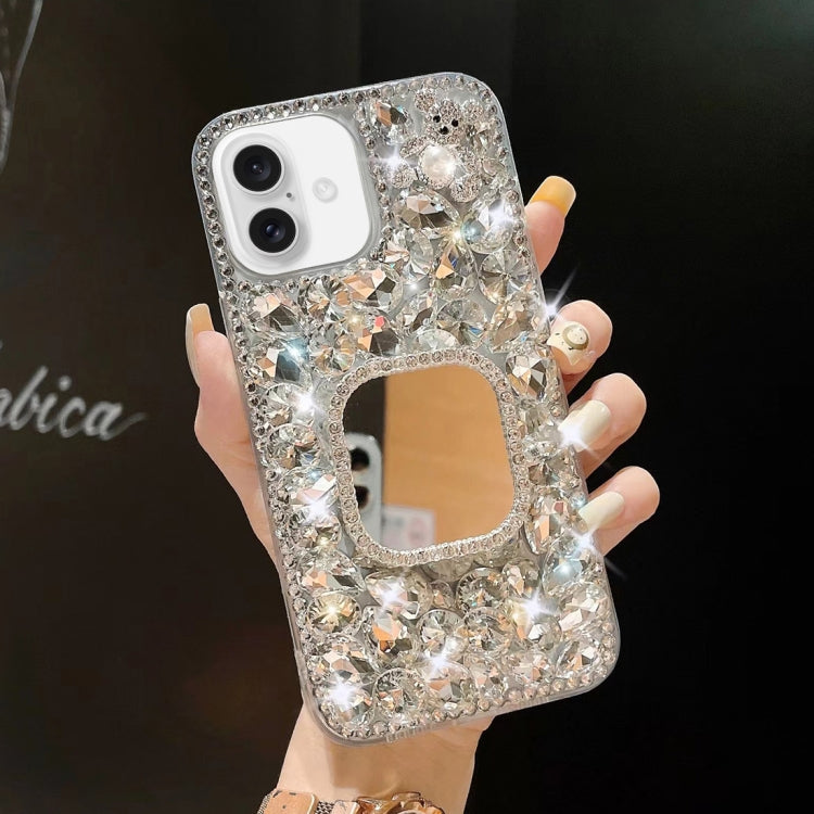 For iPhone 16 Plus Mirror Handmade Bling Rhinestone PC Phone Case