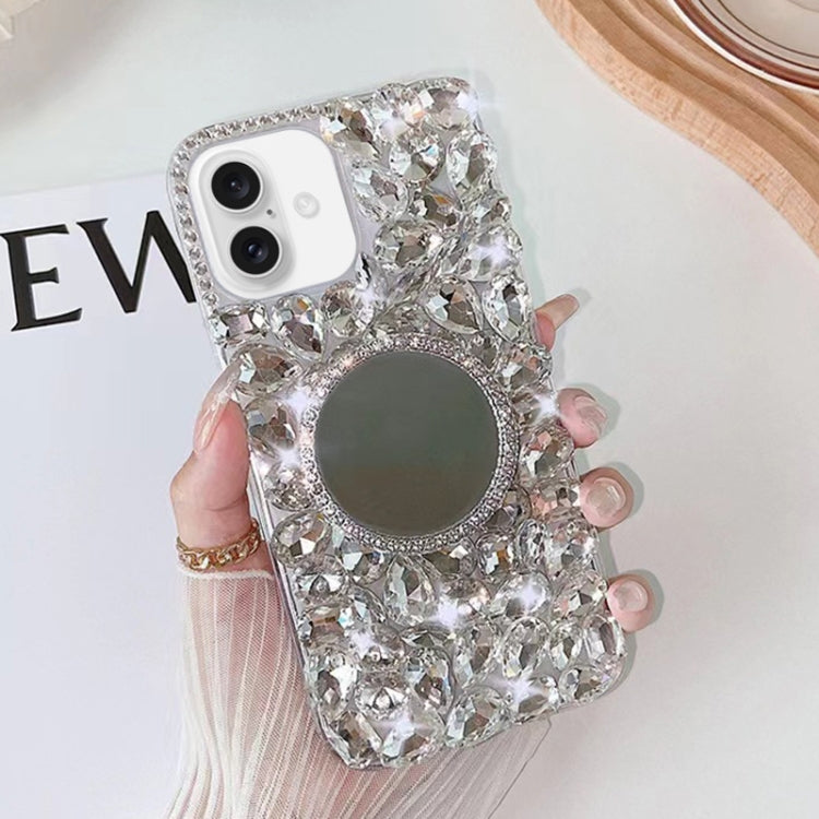 For iPhone 16 Plus Mirror Handmade Bling Rhinestone PC Phone Case