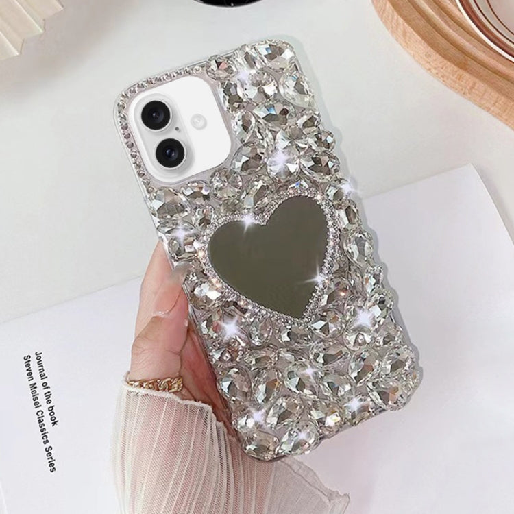 For iPhone 16 Mirror Handmade Bling Rhinestone PC Phone Case