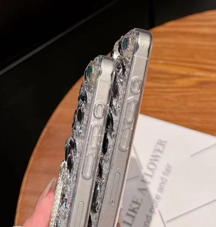 For iPhone 16 Mirror Handmade Bling Rhinestone PC Phone Case