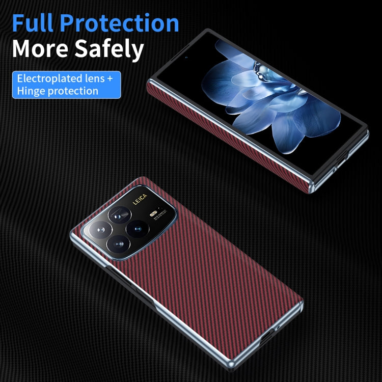 For Xiaomi MIX Fold 4 Electroplated Carbon Fiber Pattern Folding Phone Case with Hinge