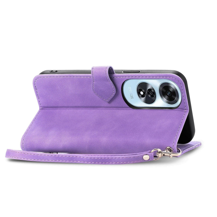 For OPPO A60 Embossed Flower Zipper Leather Phone Case