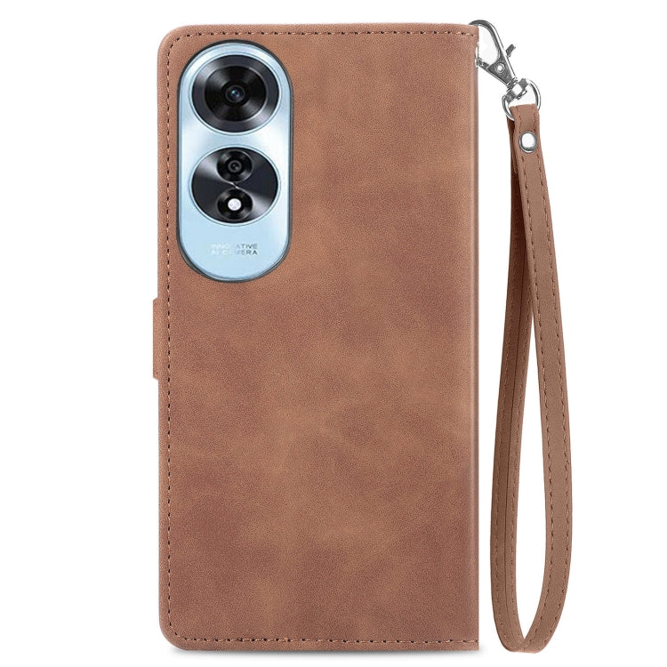 For OPPO A60 Embossed Flower Zipper Leather Phone Case