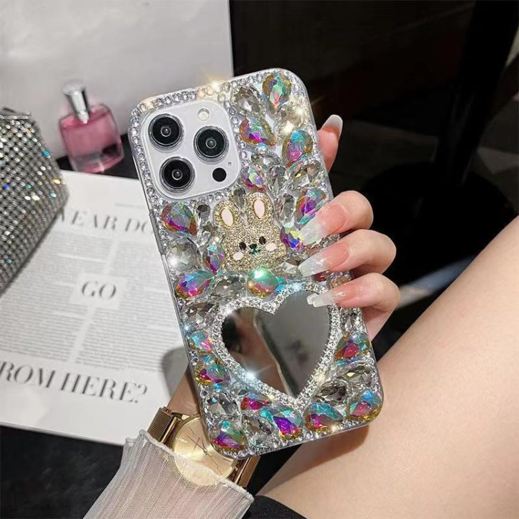 For iPhone 15 Pro Diamond Mirror Rabbit Handmade PC Phone Case