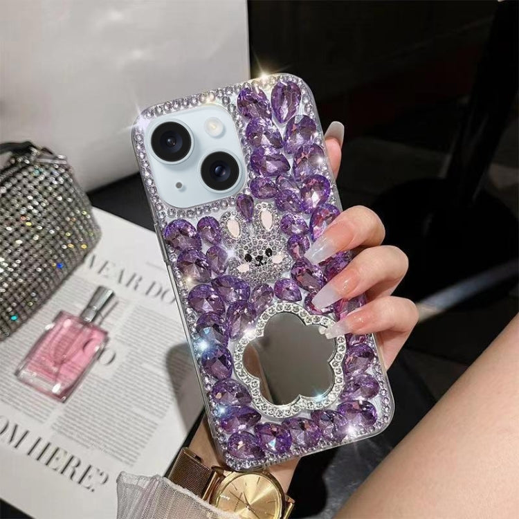 For iPhone 15 Plus Diamond Mirror Rabbit Handmade PC Phone Case