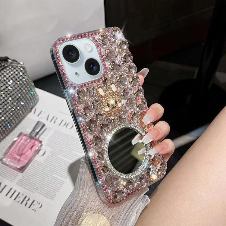 For iPhone 15 Diamond Mirror Rabbit Handmade PC Phone Case
