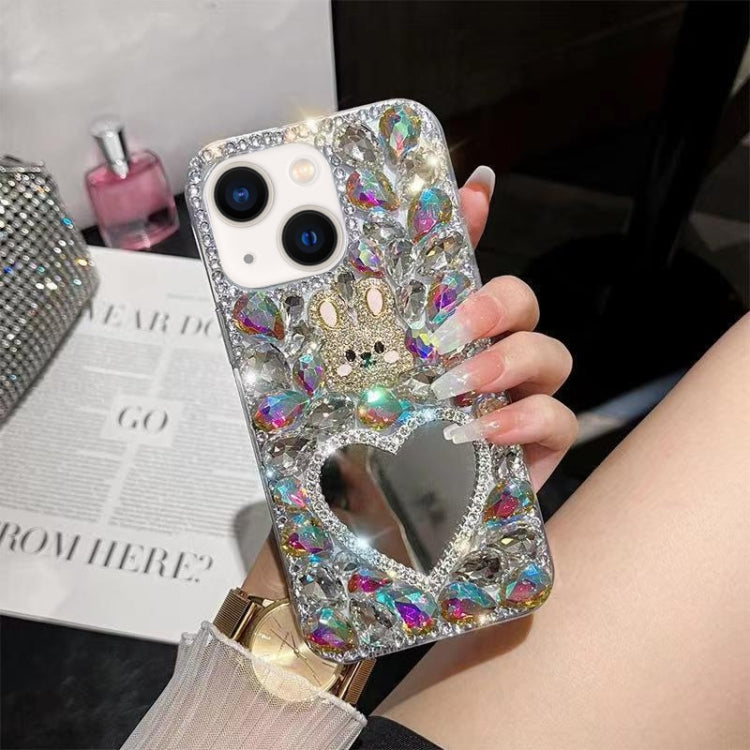 For iPhone 14 Plus Diamond Mirror Rabbit Handmade PC Phone Case