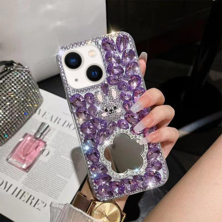 For iPhone 14 Diamond Mirror Rabbit Handmade PC Phone Case