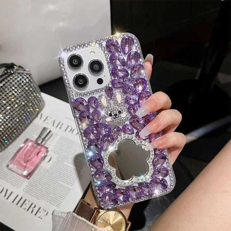 For iPhone 14 Pro Diamond Mirror Rabbit Handmade PC Phone Case