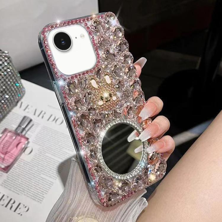 For iPhone 16e Diamond Mirror Rabbit Handmade PC Phone Case