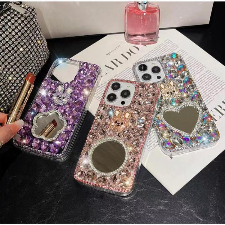 For iPhone 15 Pro Max Diamond Mirror Rabbit Handmade PC Phone Case