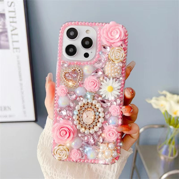 For iPhone 15 Pro Diamond Inlaid Rose PC Phone Case