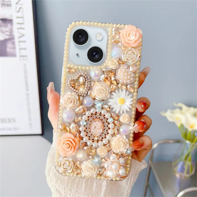 For iPhone 15 Plus Diamond Inlaid Rose PC Phone Case