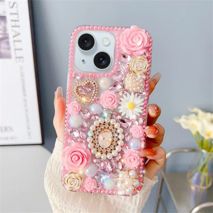 For iPhone 15 Diamond Inlaid Rose PC Phone Case