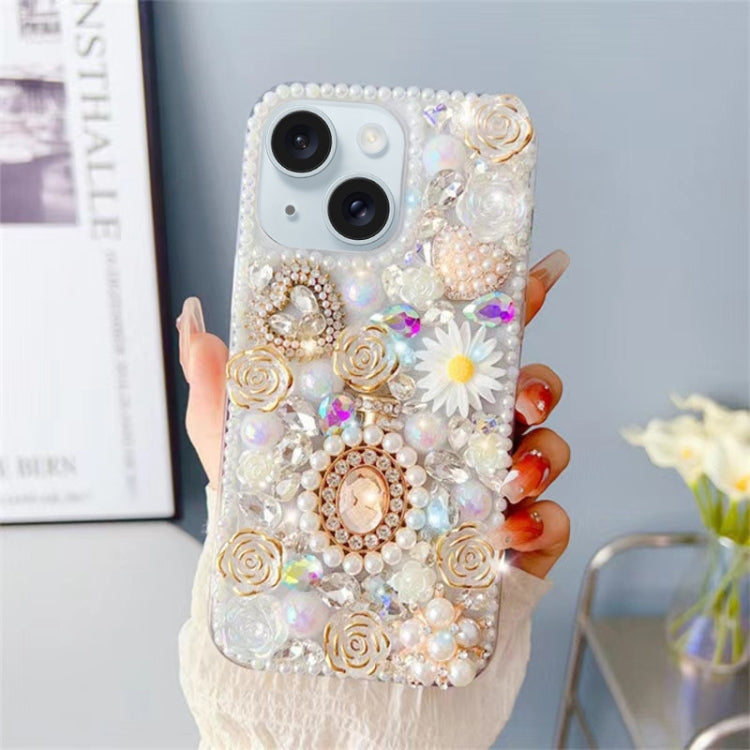 For iPhone 15 Diamond Inlaid Rose PC Phone Case