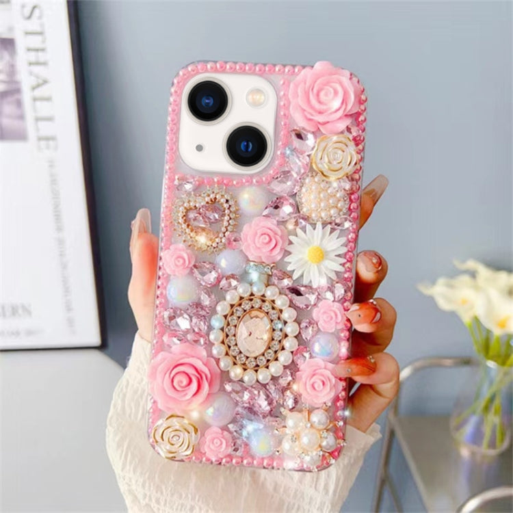 For iPhone 14 Plus Diamond Inlaid Rose PC Phone Case