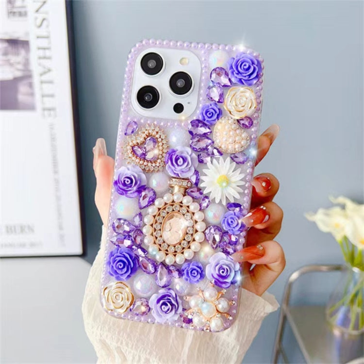 For iPhone 14 Pro Diamond Inlaid Rose PC Phone Case