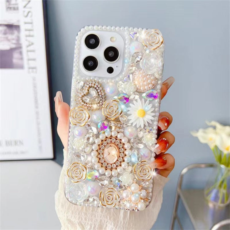 For iPhone 13 Pro Diamond Inlaid Rose PC Phone Case