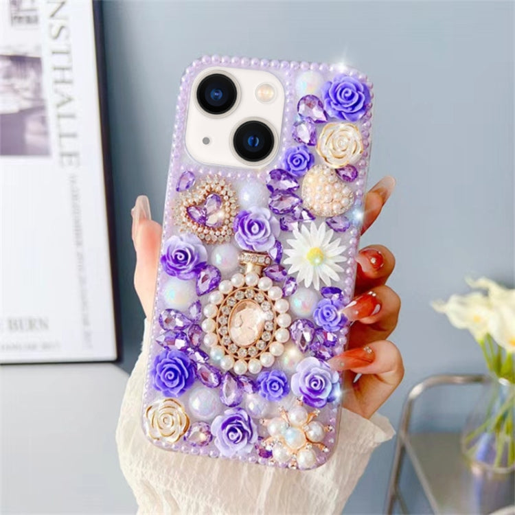 For iPhone 13 Diamond Inlaid Rose PC Phone Case