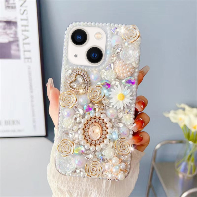For iPhone 13 mini Diamond Inlaid Rose PC Phone Case