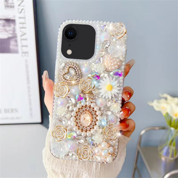 For iPhone XR Diamond Inlaid Rose PC Phone Case