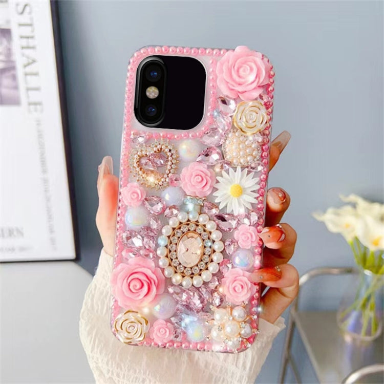 For iPhone X / XS Diamond Inlaid Rose PC Phone Case