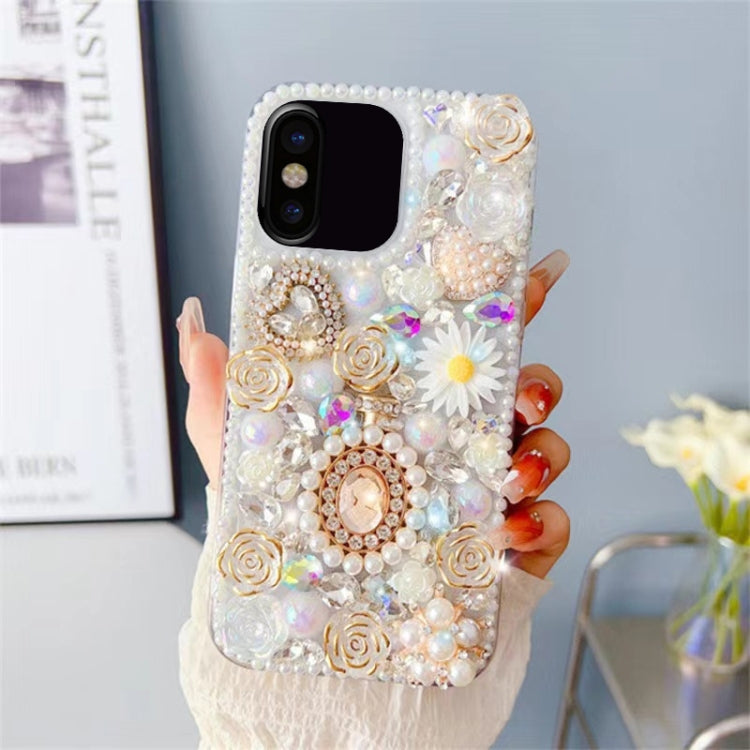 For iPhone X / XS Diamond Inlaid Rose PC Phone Case