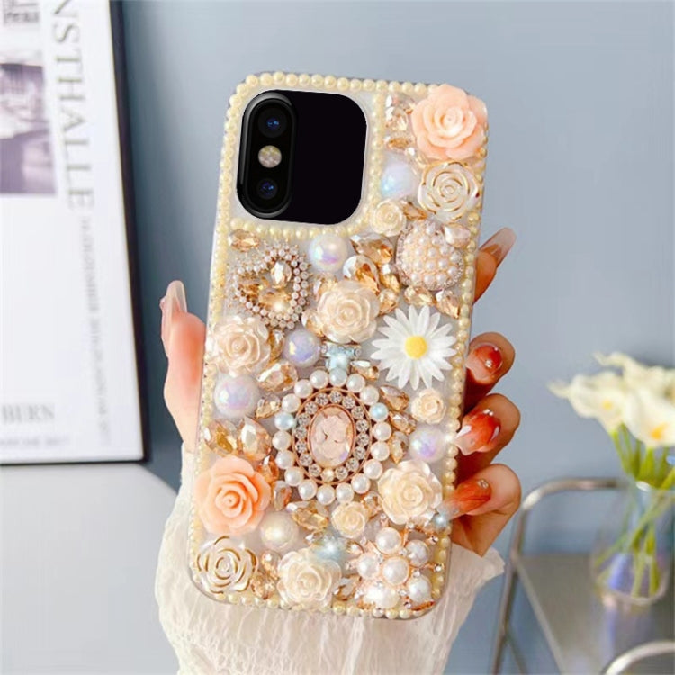 For iPhone X / XS Diamond Inlaid Rose PC Phone Case