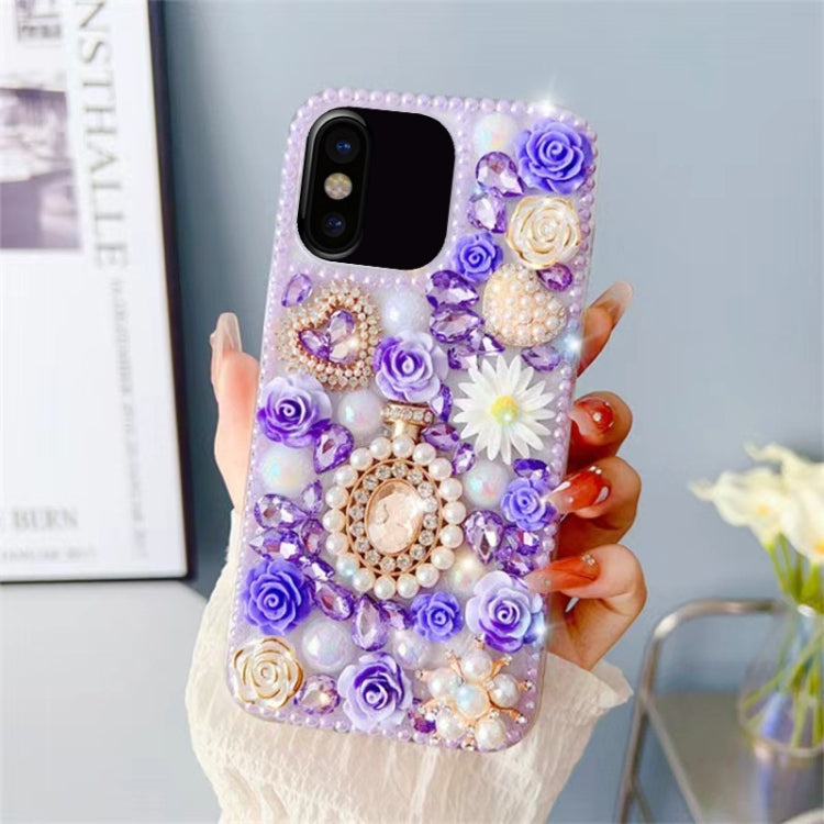 For iPhone X / XS Diamond Inlaid Rose PC Phone Case