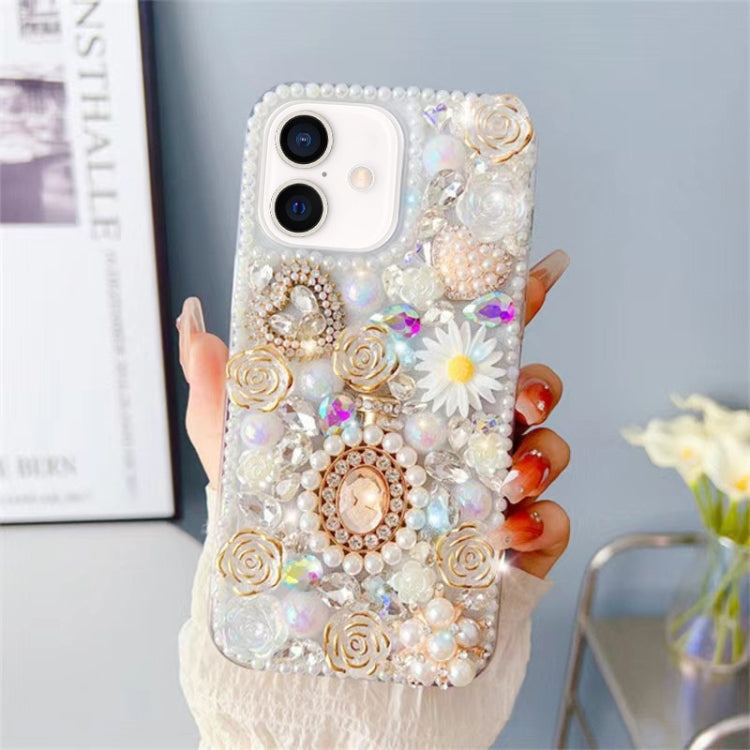 For iPhone 16 Diamond Inlaid Rose PC Phone Case